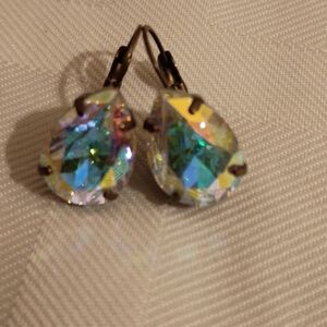 Vintage Sorrelli AB Aurora Borealis Teardrop Drop Pierced Earrings